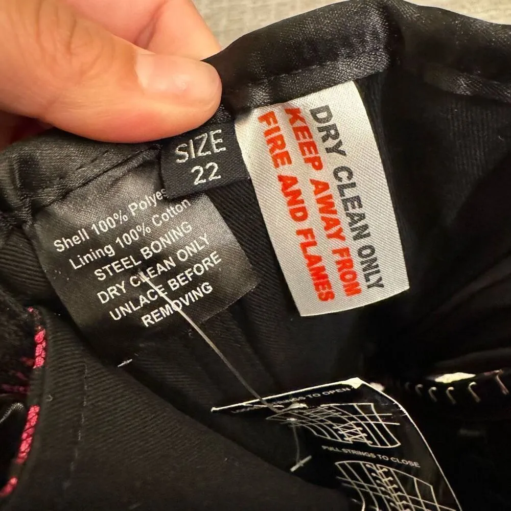 Hot Pink Black Lace Steel Boned Lace Up Back Corset Size 22 NWT - Image 5