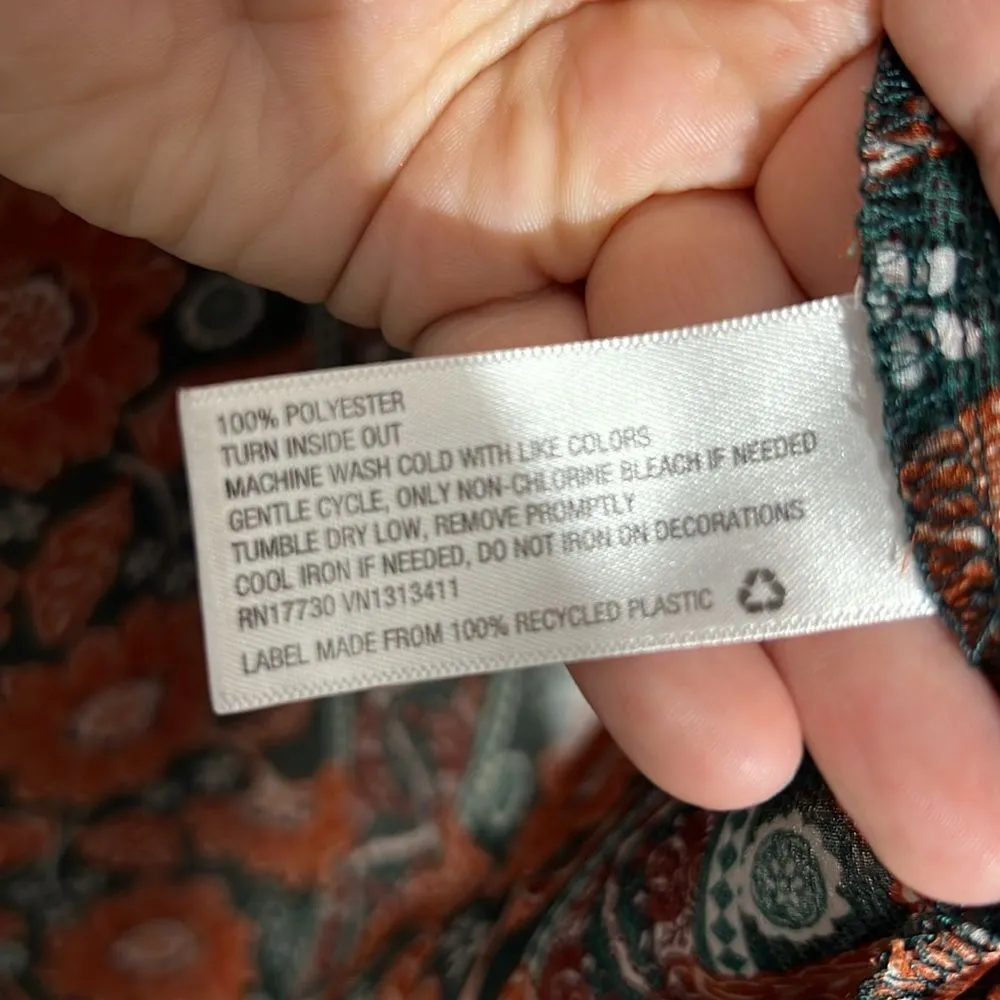 Bohemian Floral Festival Style Crepe Long Kimono Duster Sheer Orange Green Boho - Image 4