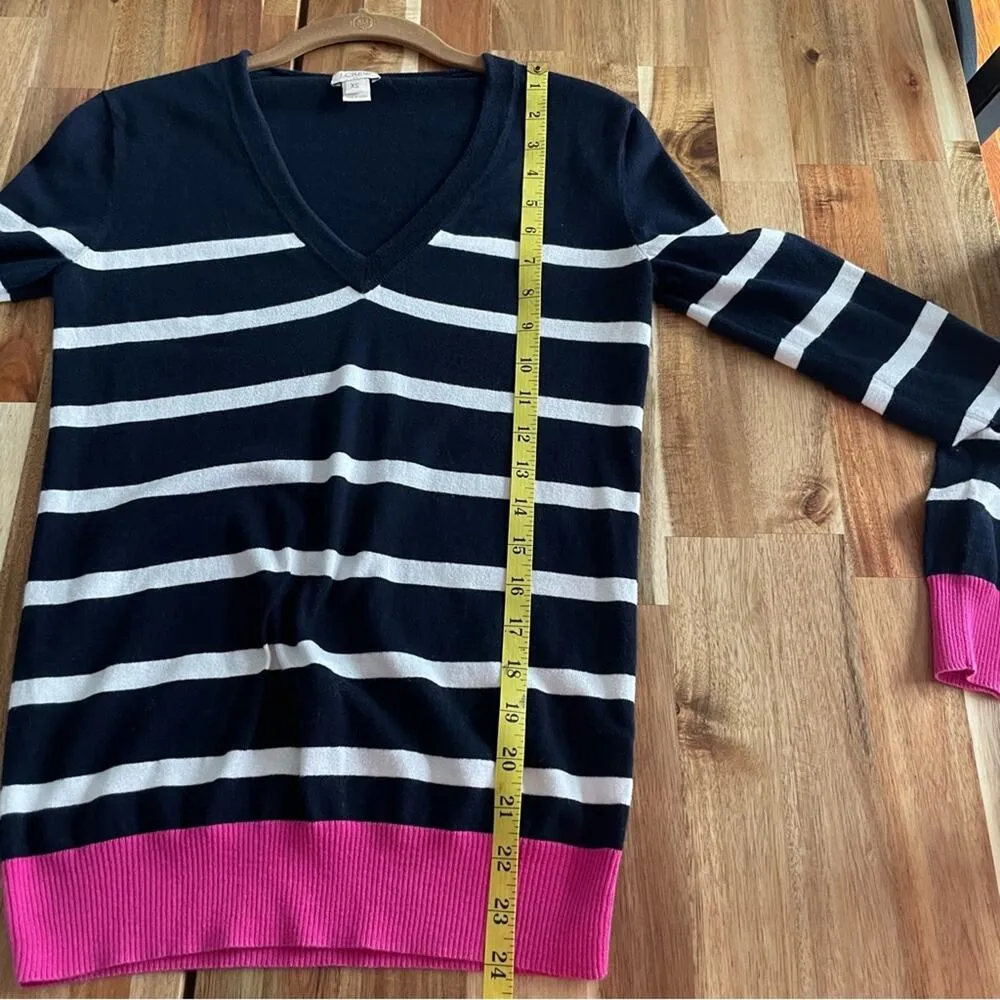J.Crew Striped Colorblock Sweater Navy, White, & Cream V-neckline - Image 6