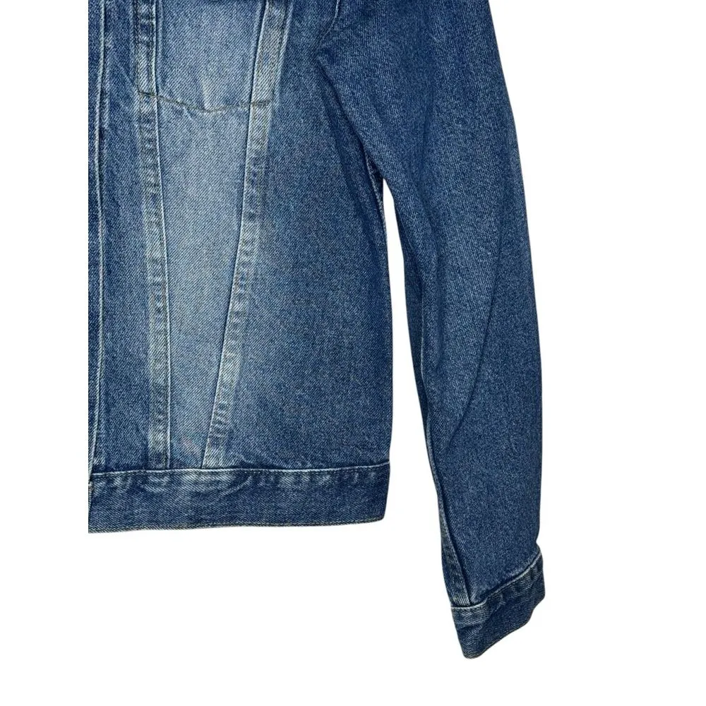 Anne Klein Women's Jacket Trucker Denim Jeans Pocket Flap Button Up Blue Small‎ - Image 2