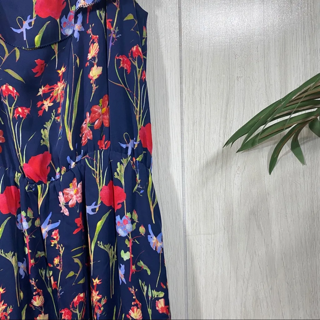 NEW Parker Kam Midi Silk Dress Gardenia Floral Cold Shoulder Ruffle M Medium NWT - Image 10