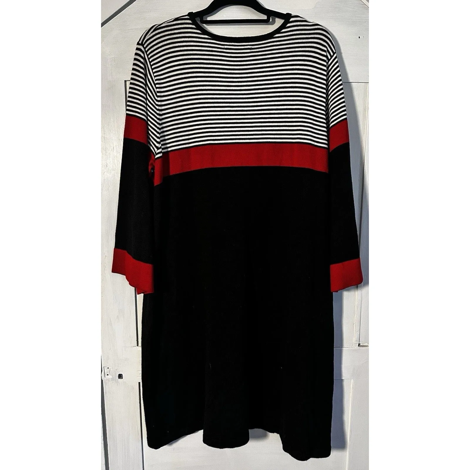 Jessica Howard Red, White, Black Stripe midi 3/4 sleeve sweater dress size 3X - Image 7