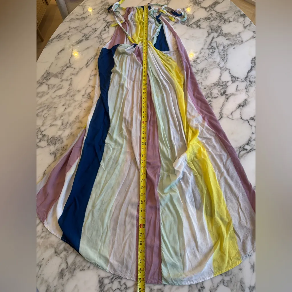 EUC Indah Maxi Dress Sz M/L – Rainbow Pastel Stripes, 100% Rayon, Made in Bali - Image 2