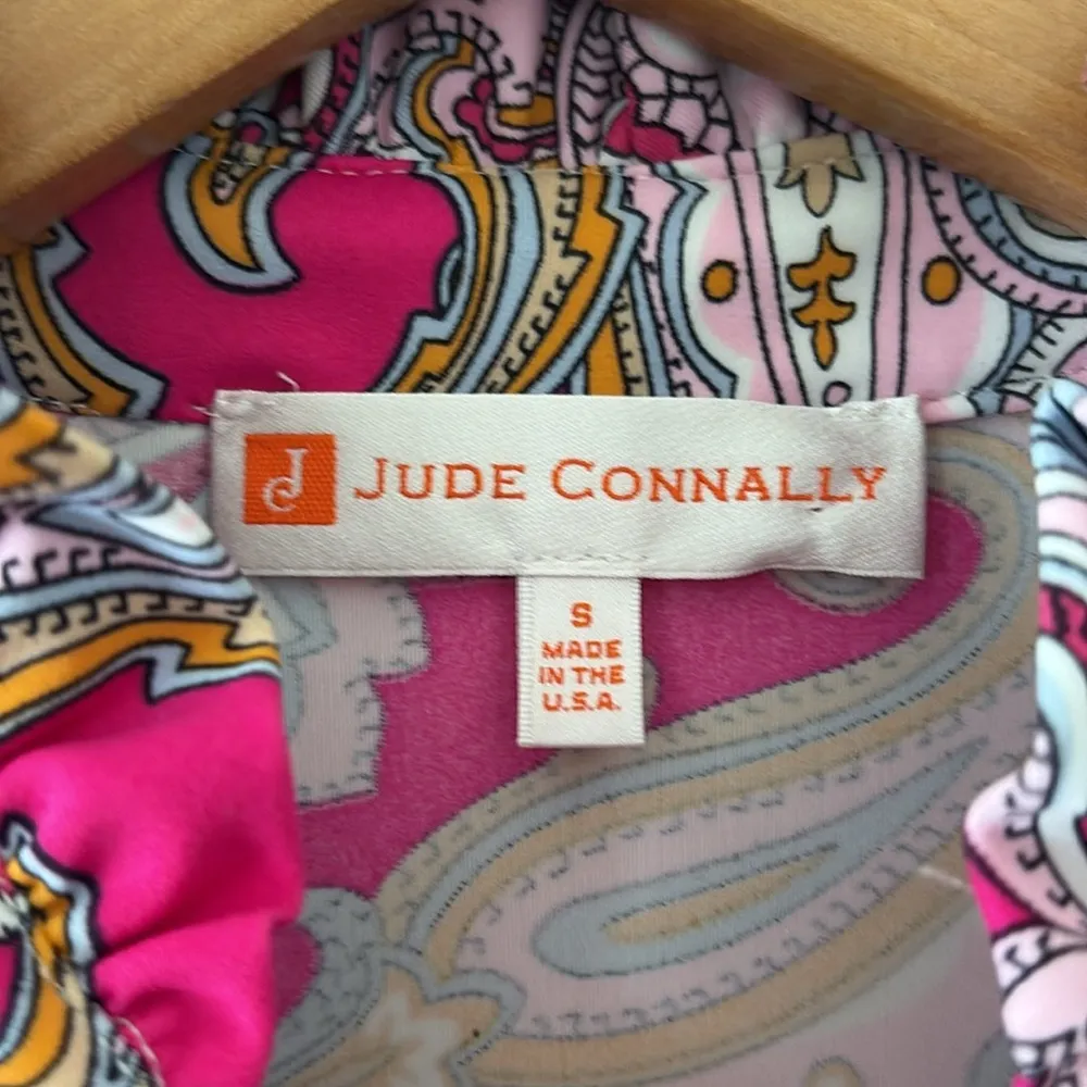 Jude Connally Palm Beach Paisley Pink Long Sleeve Top Ruffle V Neck Size S - Image 5