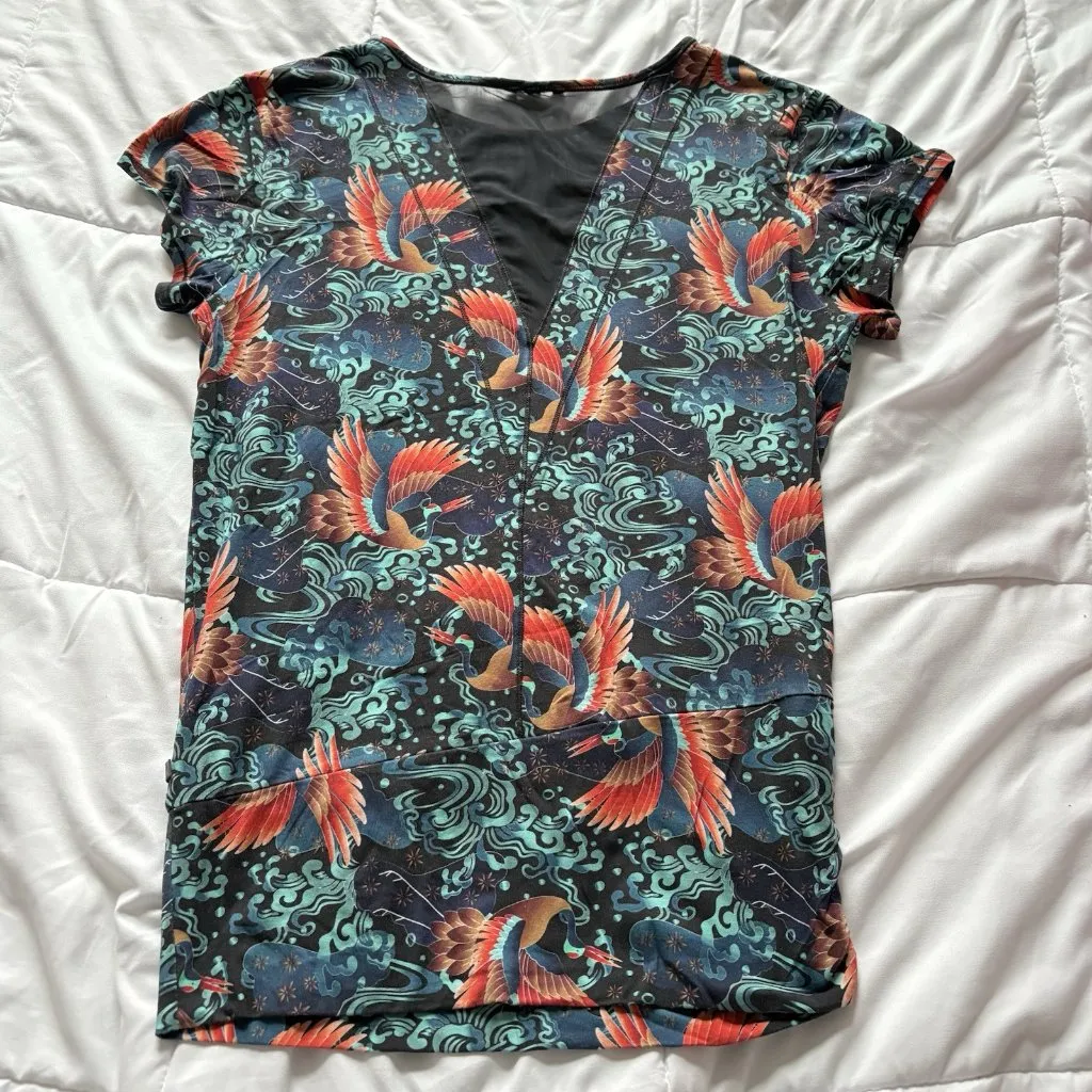 Womens Size XL Top Short Sleeve T Shirt Tee Phoenix Breathable Yoga Activewear Blue - Image 9