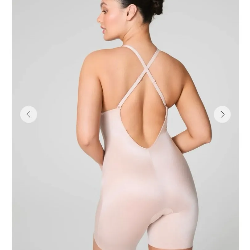 NEW Spanx Size S Plunge Low Back Mid Thigh Bodysuit Convertible Champagne Beige - Image 4