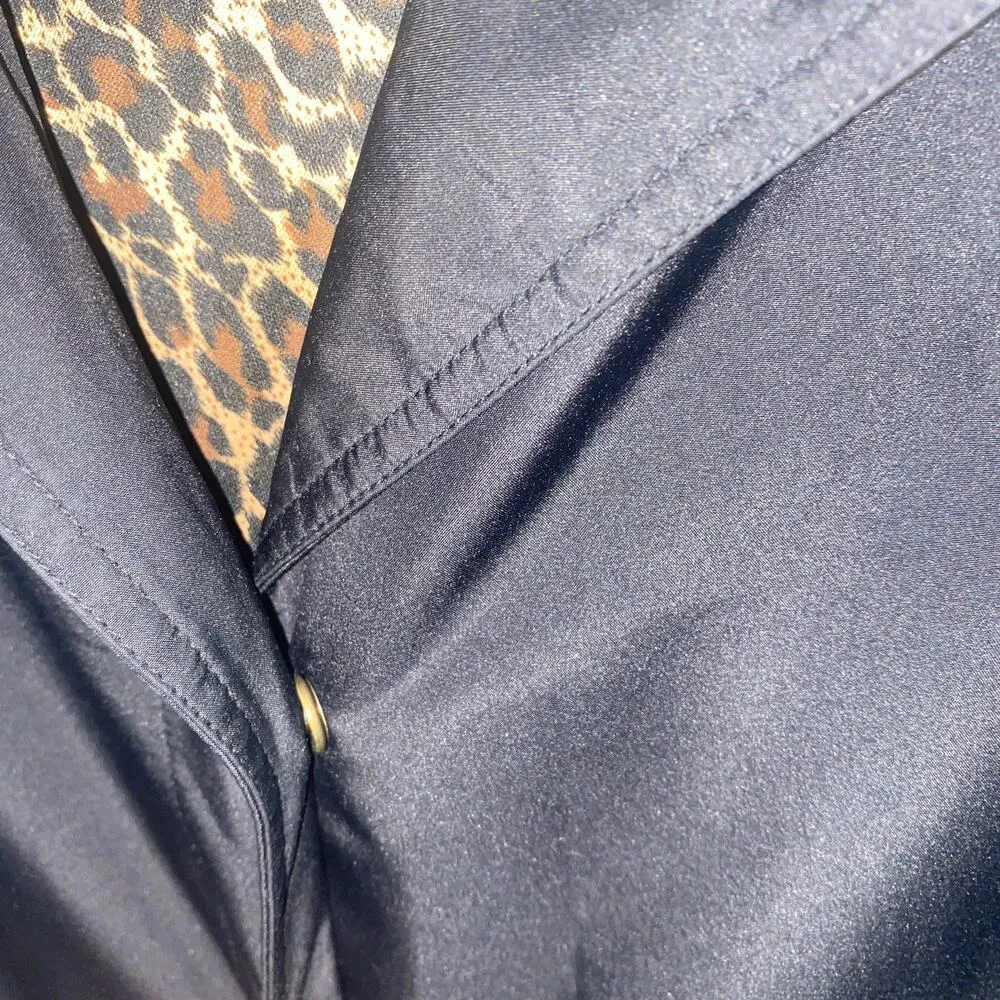 Utex Designs Black Button Down Trench Coat Women's Size Small Leopard Interior - Image 4