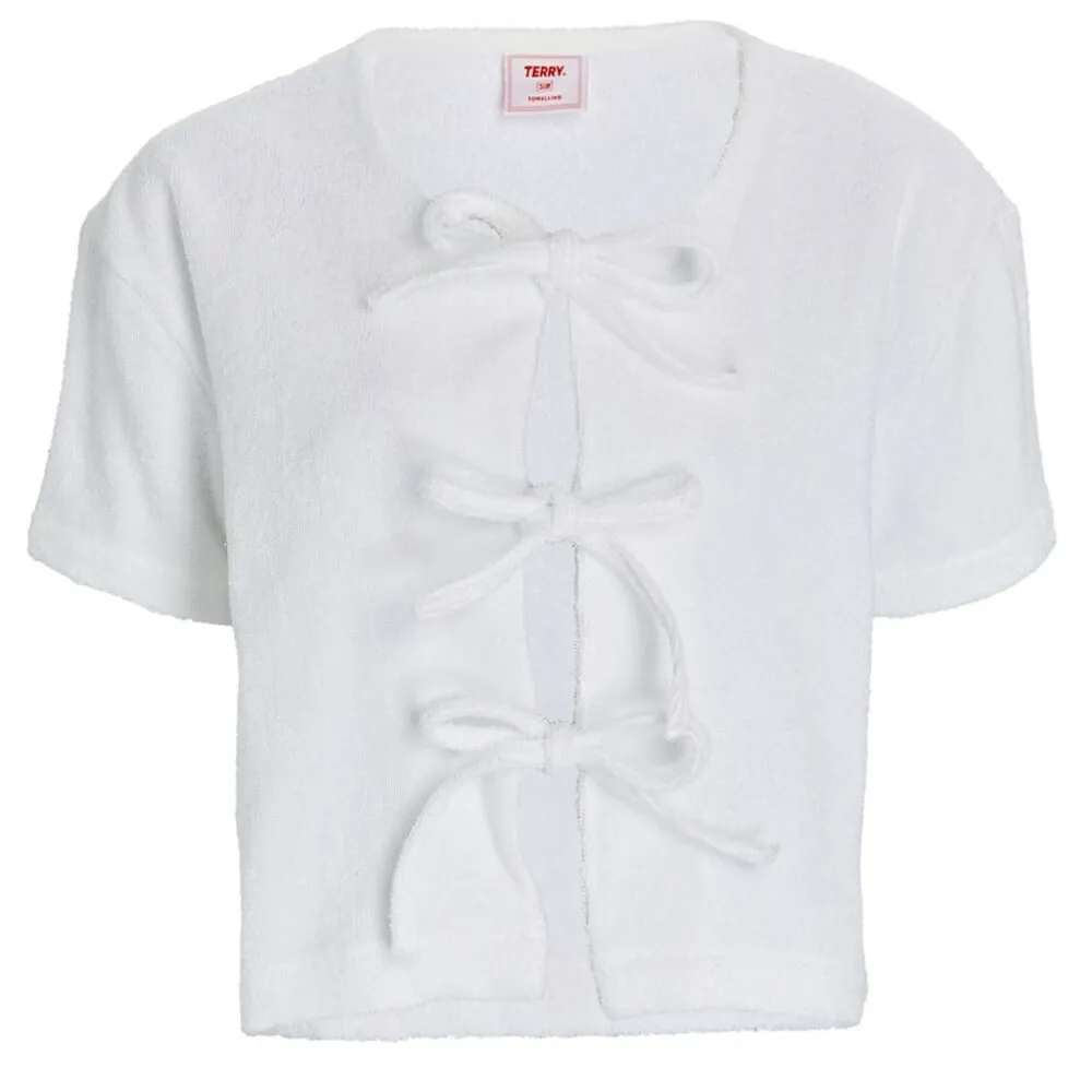 TERRY NWT White Tie-Front Top & Shorts Set - Image 2