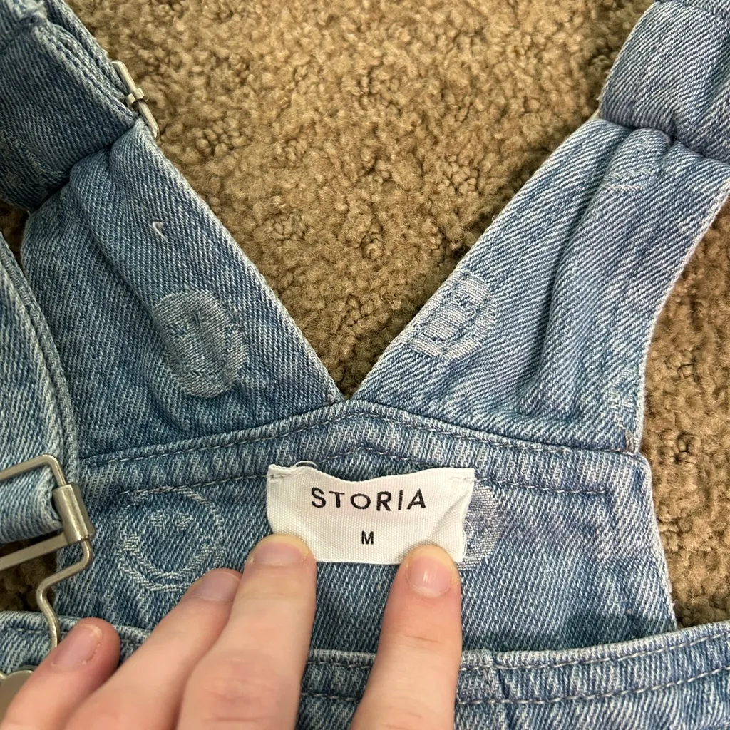 Storia Happy Face Denim Overall Women’s Medium - Image 5