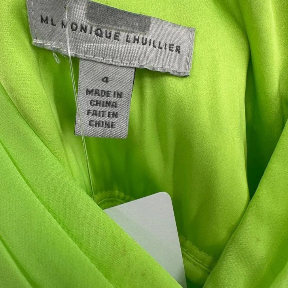 ML Monique Lhuillier Neon Pleated Chiffon Evening Gown Size US 4 Green - Image 7