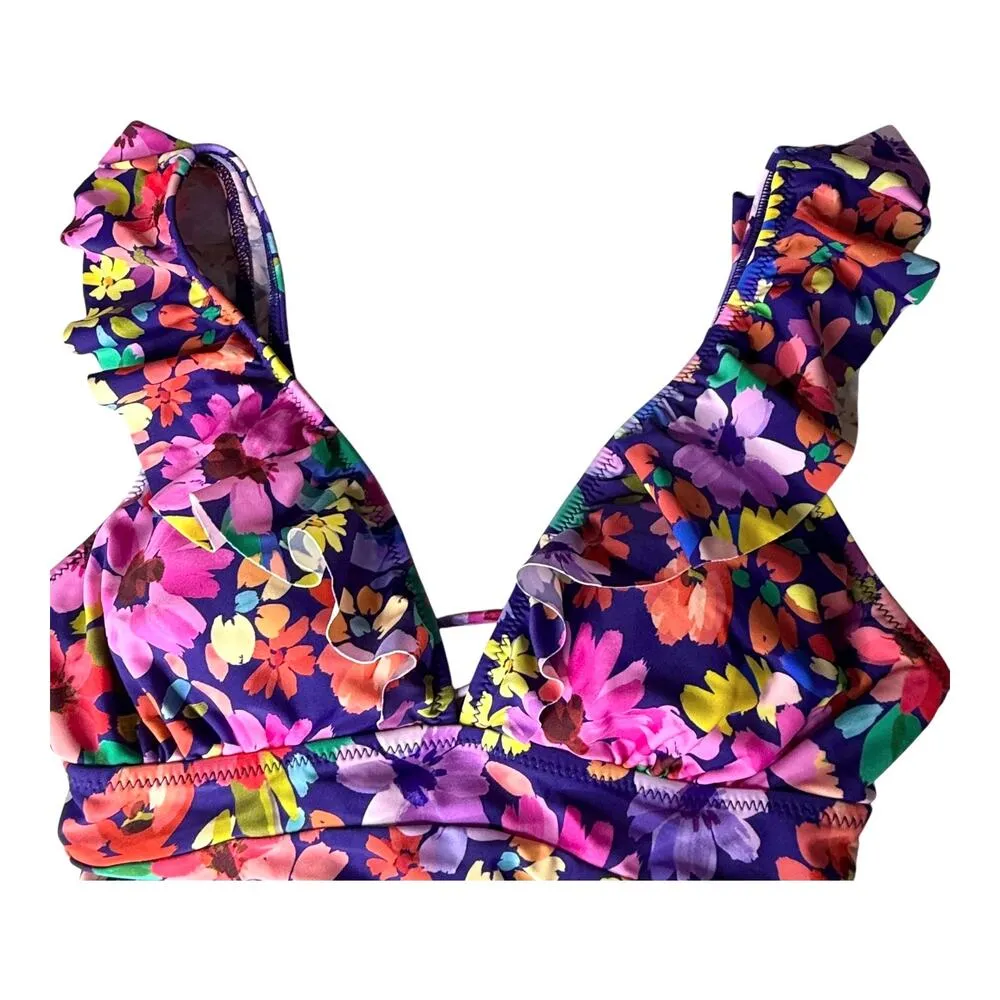 NEW Cupshe SWIMSUIT Women's MED Ruffled One Piece Floral V Neck Lace Up Back NWT - Image 4