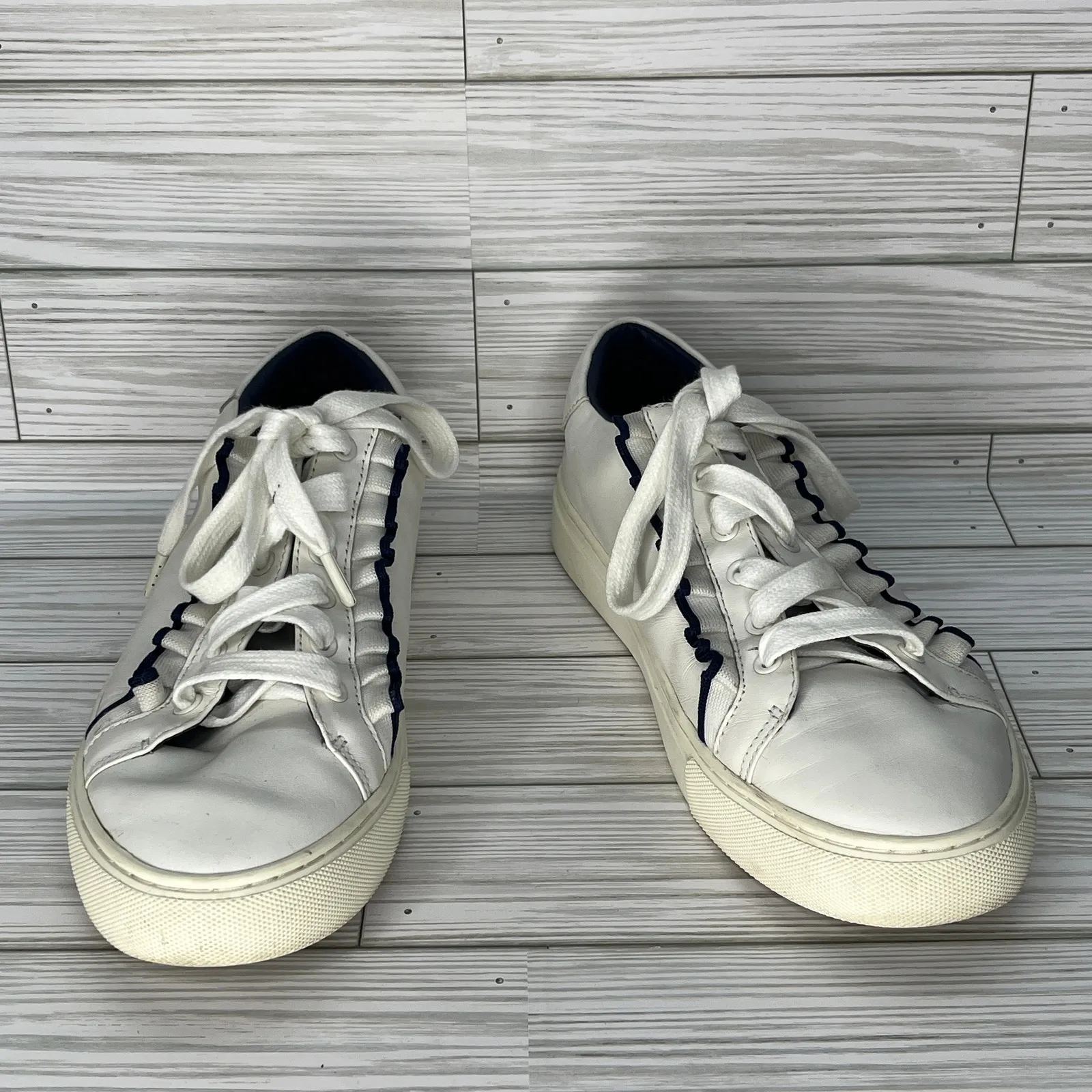 Tory Burch Tory Sport Ruffle Sneakers Athleisure Chic Women White Navy Size 8 - Image 3