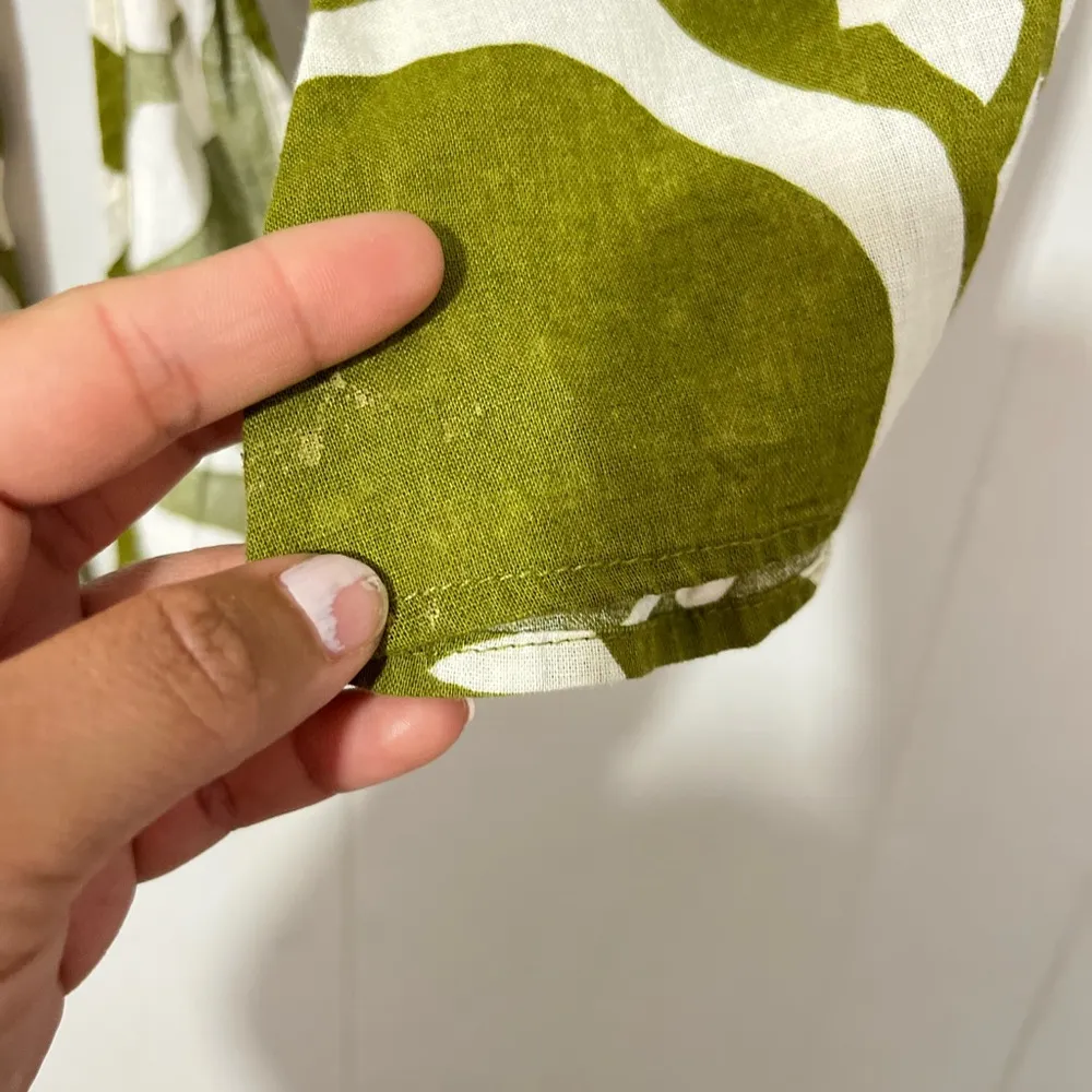 H&M  Linen Top Tie-Detail Womens Cream 3/4 Balloon Sleeve Button Front Size L - Image 6