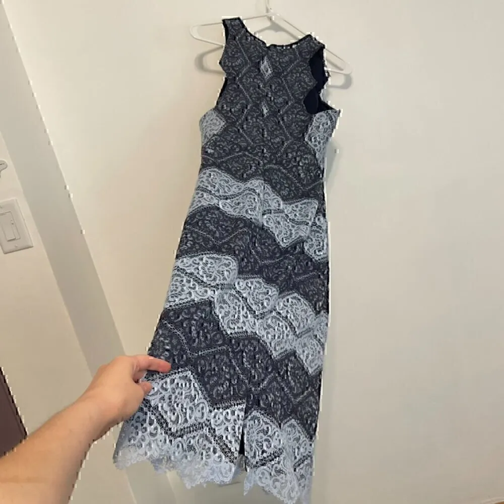 ERIN FETHERSTON ANTHROPOLOGIE Meredith Sheath Dress Blue Navy Lace Party Midi 4 - Image 12