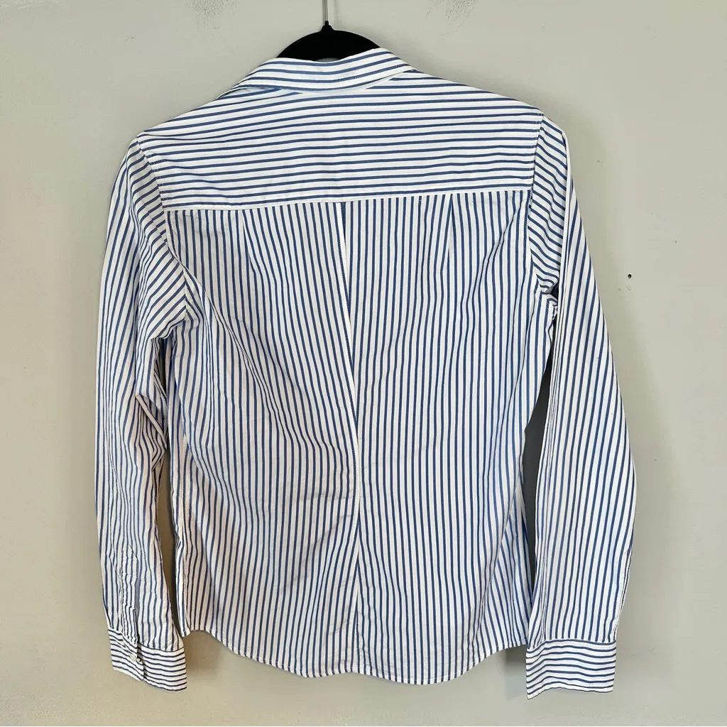 Frank & Eileen Navy Striped Casual Shirt Small Blue White - Image 2