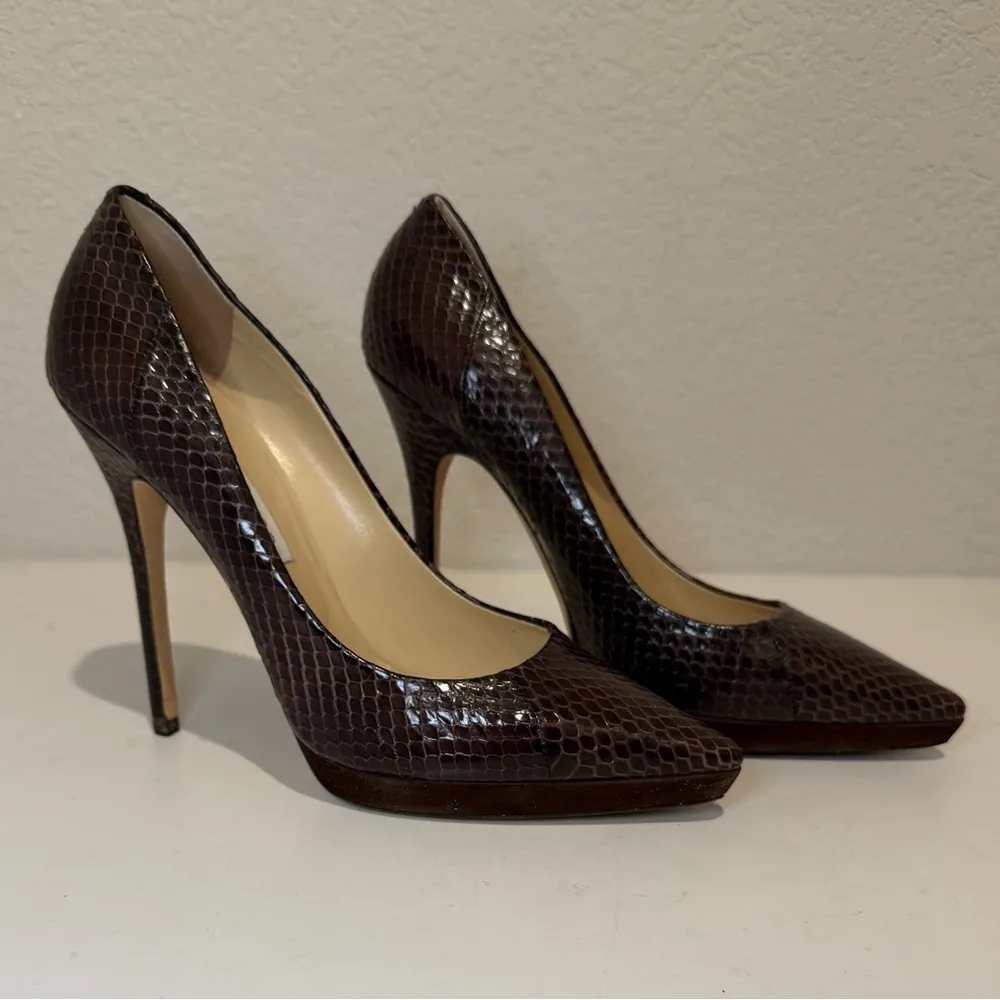 Jimmy Choo Tacco 120 Chocolate Brown Snakeskin Platform High Heels Pumps 40.5 - Image 2