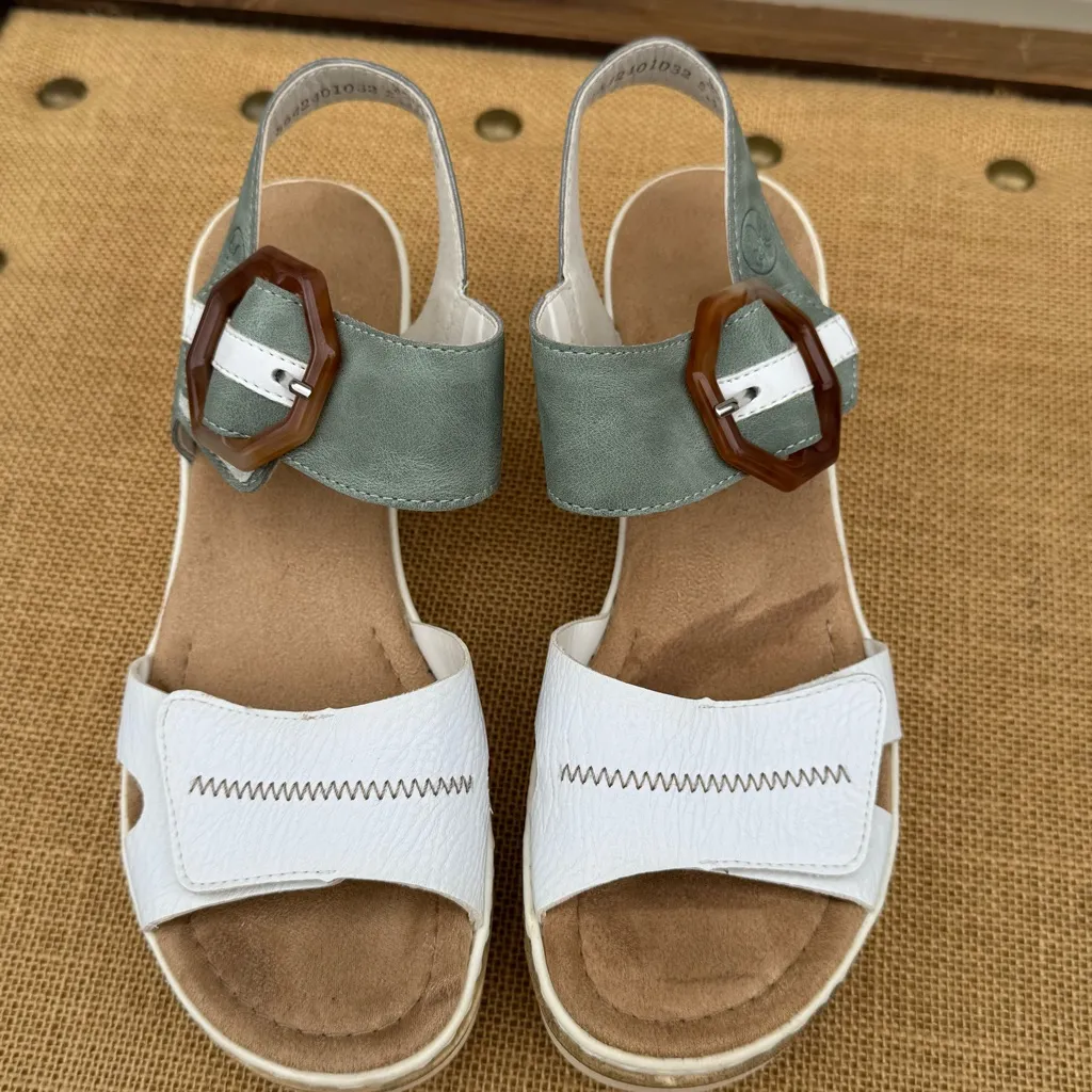 Rieker Women's ROSE Hook&Loop Strap Wedge Sandal, Weiss/Mint, SZ EU 40 White - Image 4