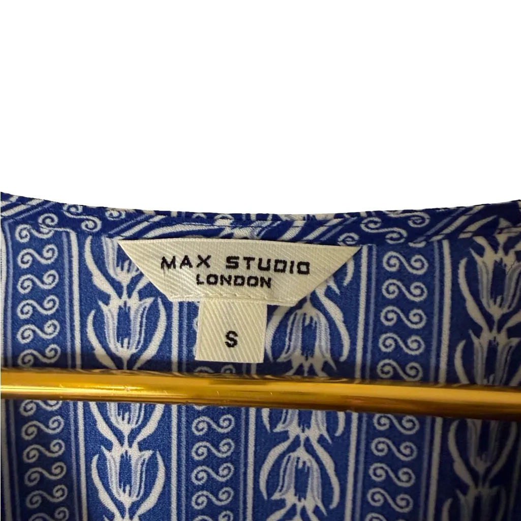 💙✨ MAX STUDIO Blue Flutter Sleeve Floral Tiered Maxi Dress 🌸 Size S – EUC - Image 4