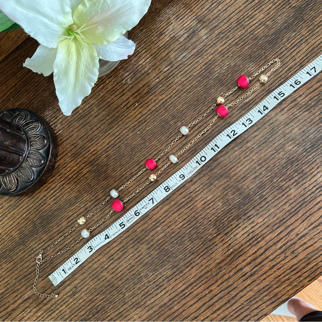 Necklace and earrings set red gold pearl strand costume jewelry - Image 6