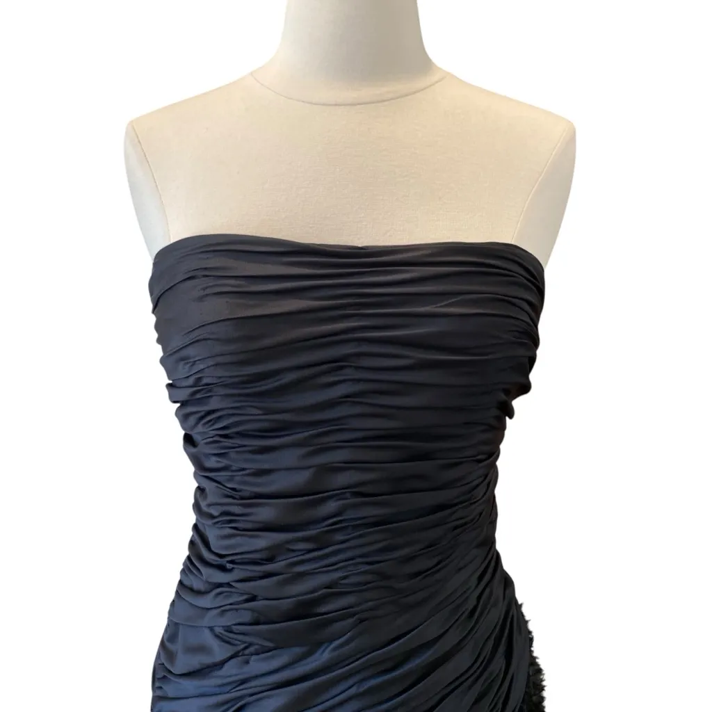 VTG Adrianna Papell Evening Black Ruched Strapless Dress with Ruffle Hem Size 8 - Image 3
