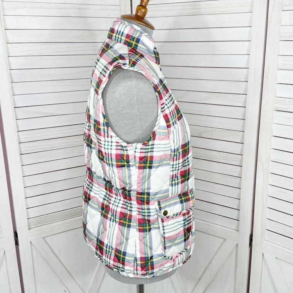 St. John’s Bay Plaid Full Zip Puffer Vest White Multi Medium - Image 3