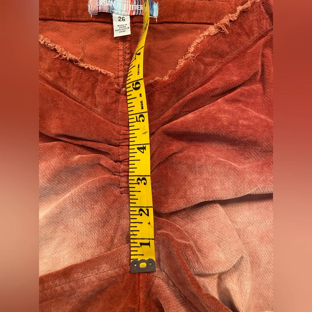 Urban Outfitters, Low Rise‎ Ruched, Wide Leg Velvet orange Red pants, SZ 26 - Image 5