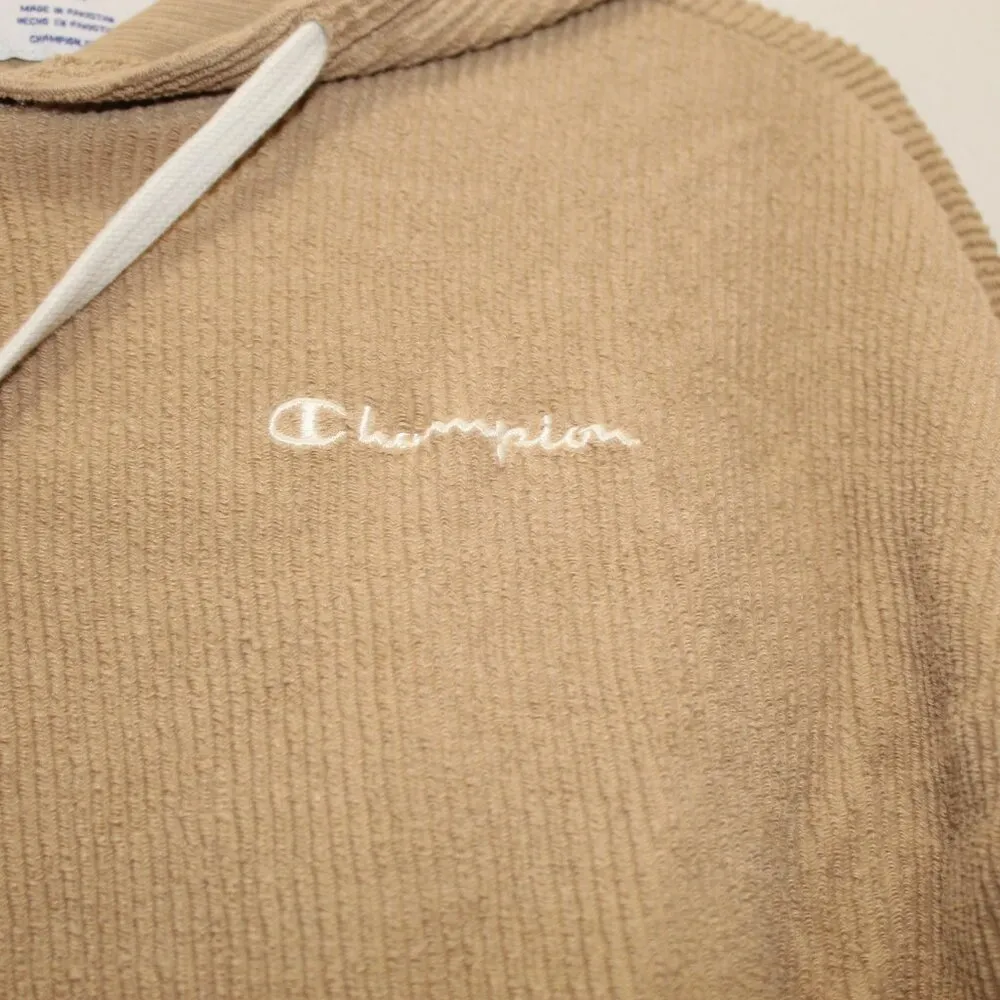 Champion Women’s Cropped Tan Corduroy Hoodie Size Medium - Image 4