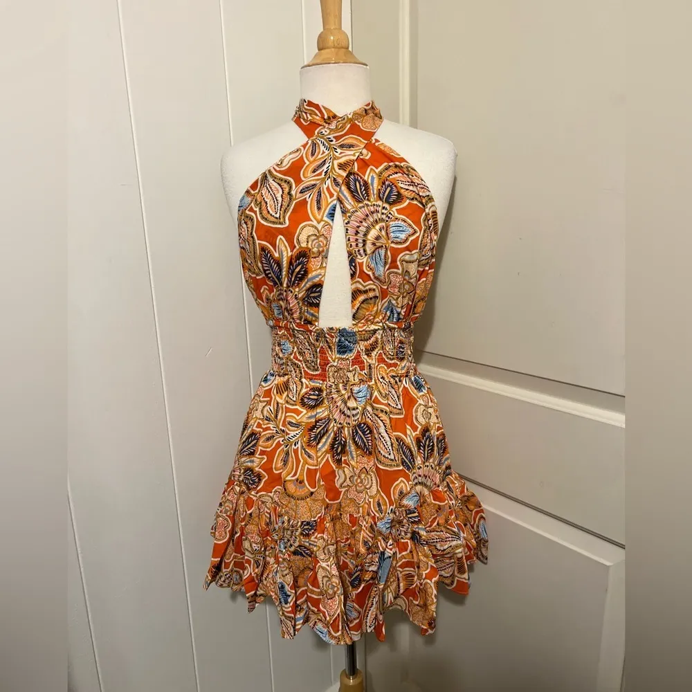 Misa Los Angeles x Revolve Tula Mini Dress Tangerine Orange Floral Medium $345 - Image 2