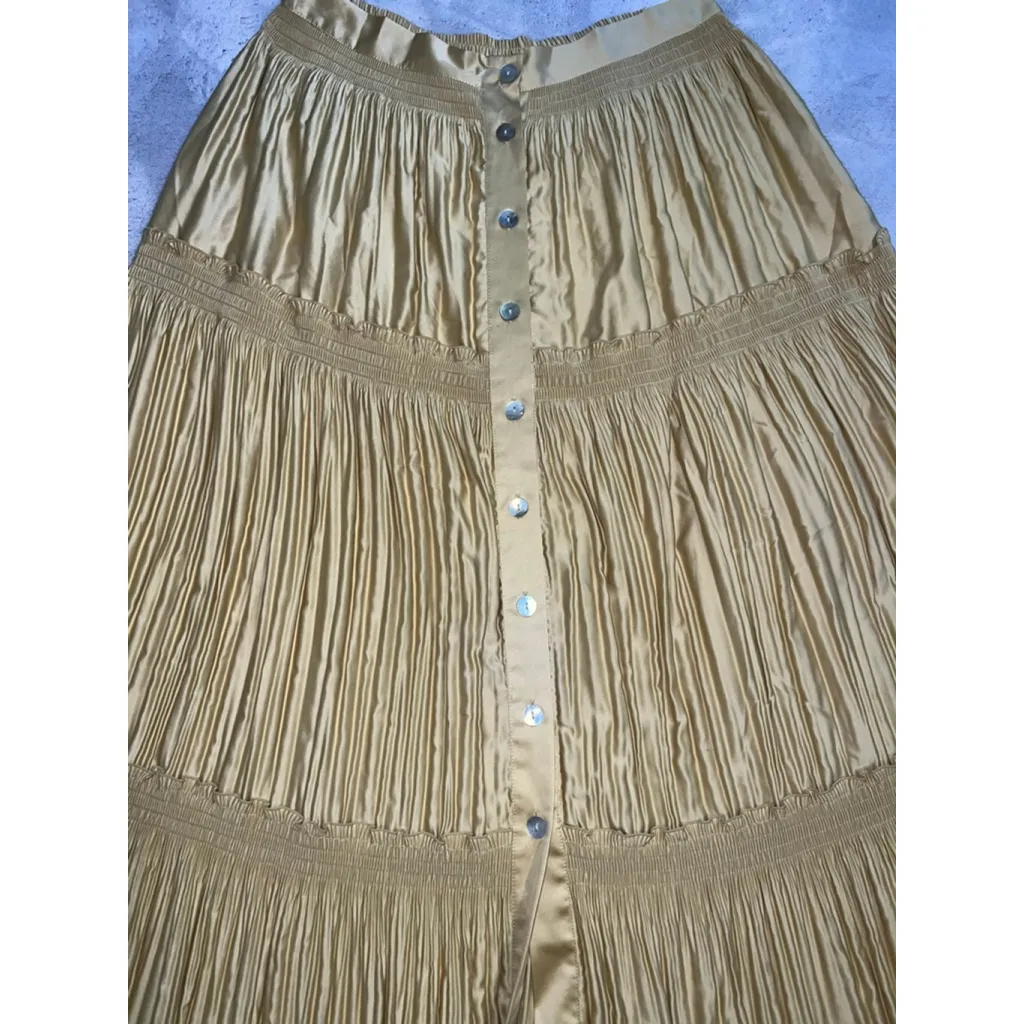Women's Soft Surroundings Gold Tiered Button-Front Maxi Skirt M - Image 2