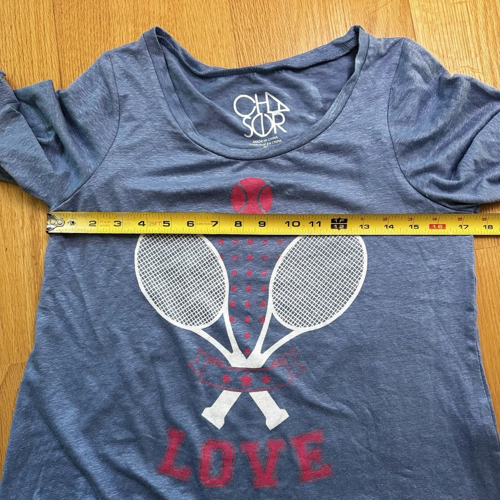 Chaser Women's Love Tennis Linen Blend Jersey Flousy 3/4 Angle Tee Blue Size S - Image 7