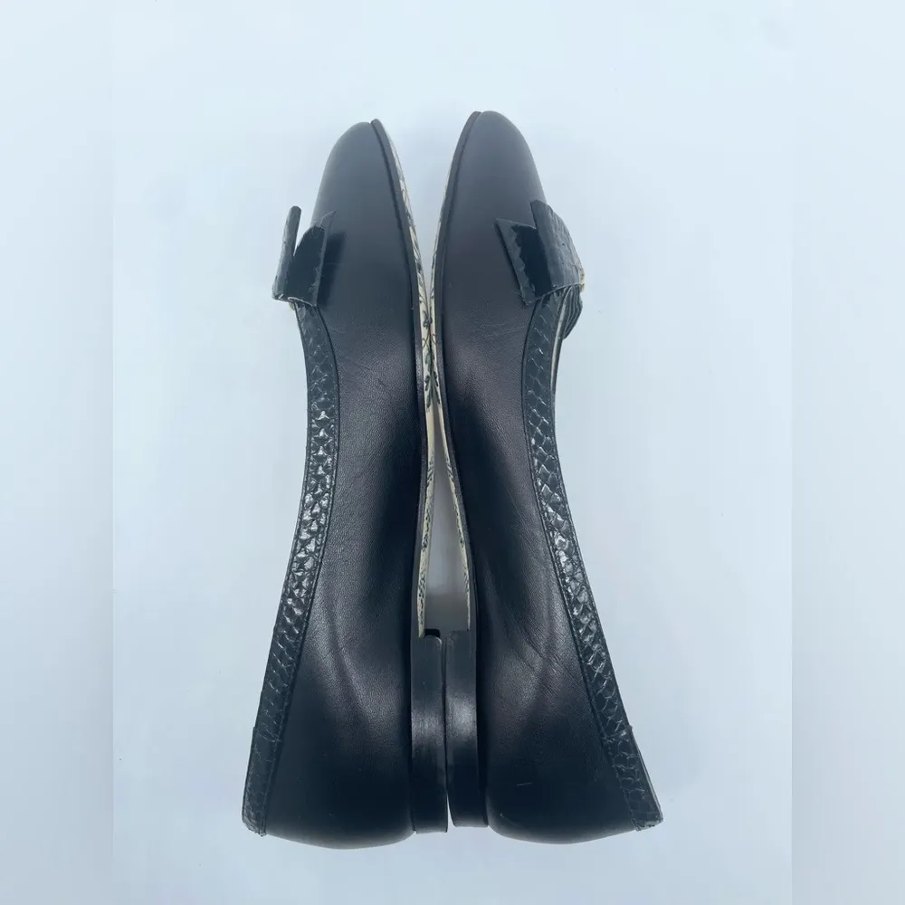 Gucci Black Leather Snake skin bow embellished GG Ballerina flats EU 38.5 - Image 4