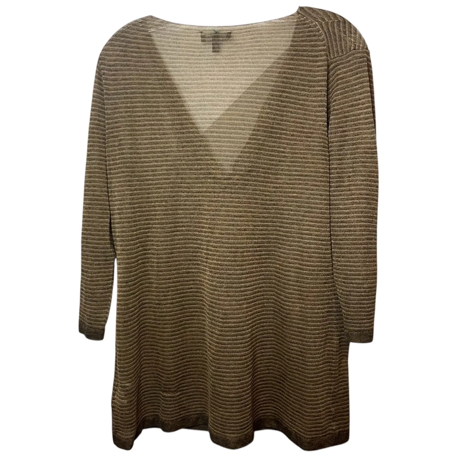 Eileen Fisher Metallic Striped Lightweight Draped Cowl Neck Knit Top Tan Gold L - Image 5