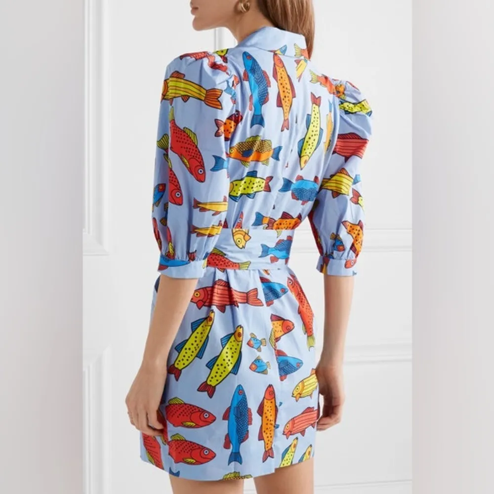 NWT LHD Casitas Printed Cotton Blend Poplin Mini Dress Corsican Trout Size 2 - Image 3