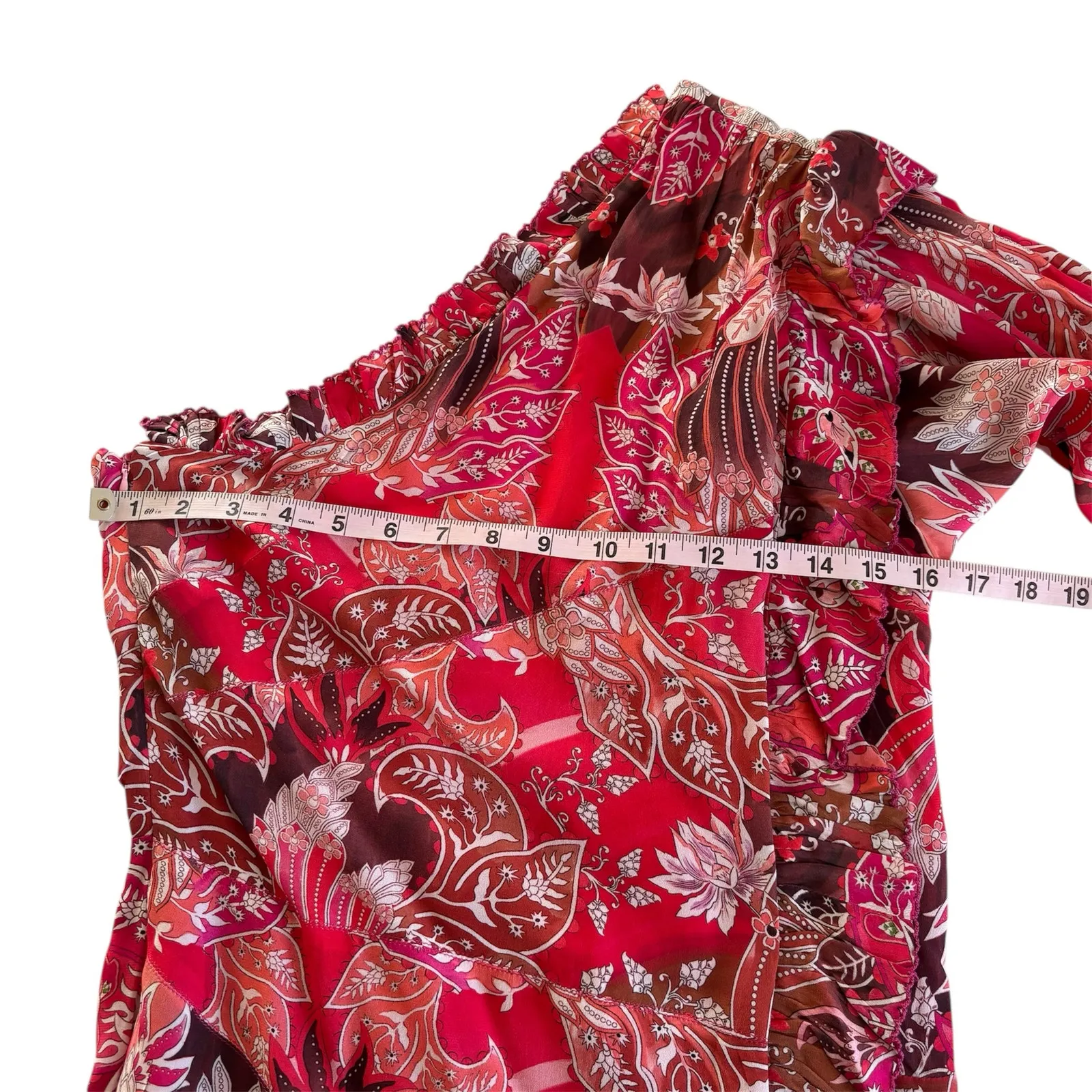 Chufy Khin Pink Floral Print One Shoulder Ruffled Dress Women’s Size Medium - Image 3