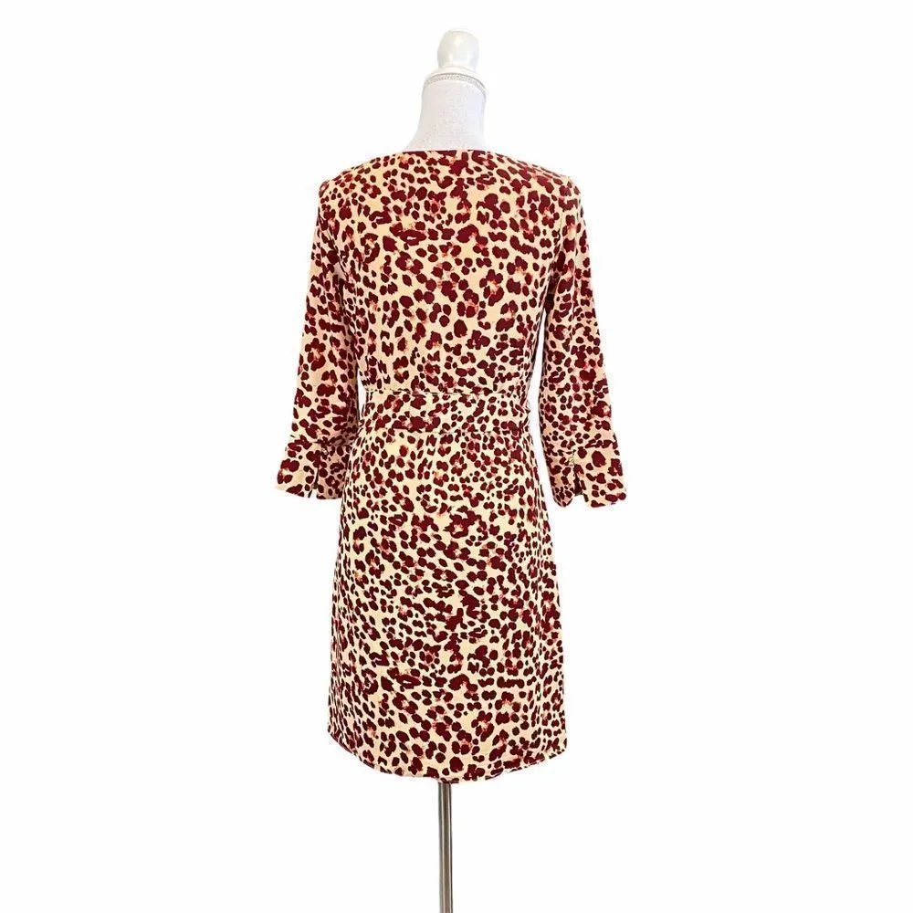 Biege Leopard Print Tie Casual Dress w/ Belt Sz 2 - Image 7