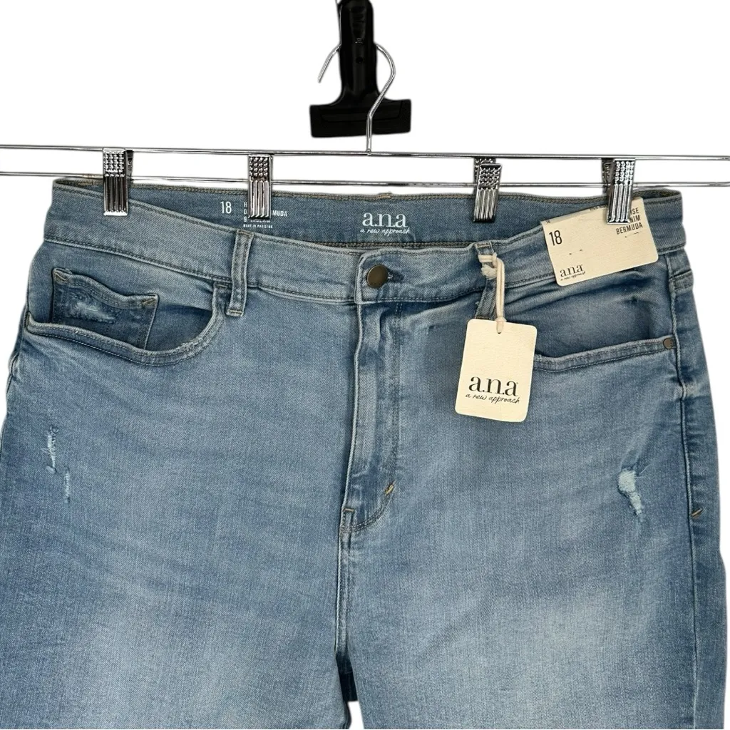 a.n.a High Rise Denim Bermuda Shorts size 18 9” Inseam Medium Blue Wash NWT - Image 2