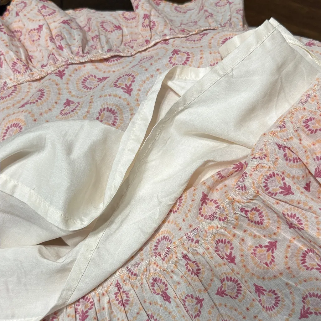 Side Cutout Pink Orange Patterned Women's Dress Ruffled Lined Size Medium - Image 8