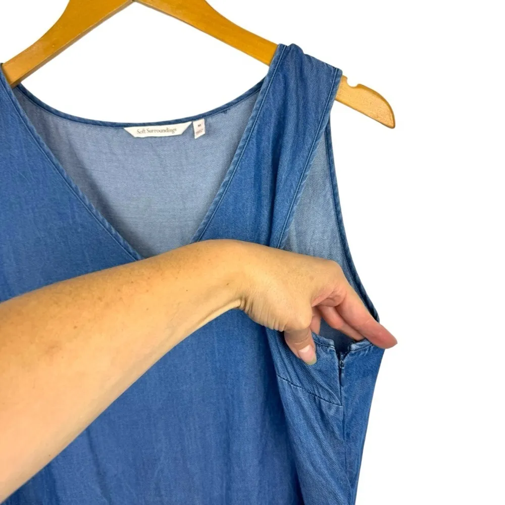 Soft Surroundings Romper Denim Blue Chambray Culottes Jumpsuit Women Size Medium - Image 8