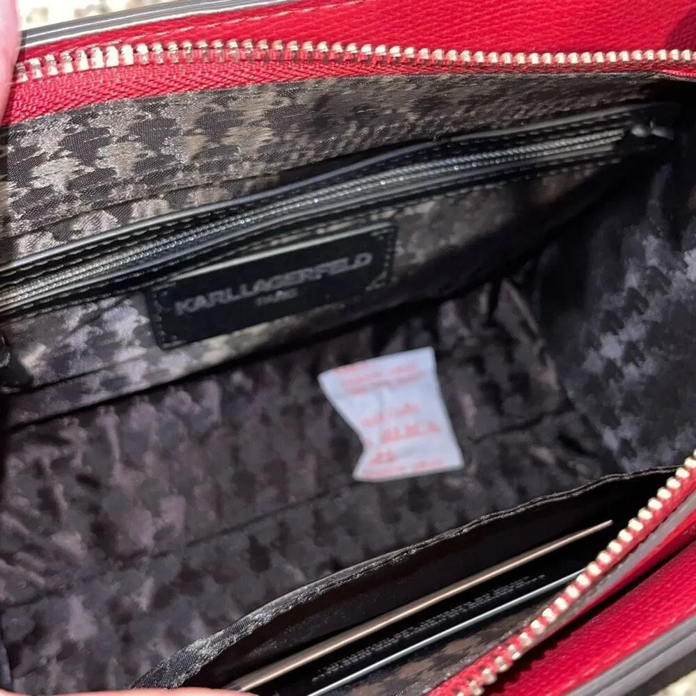 Karl Lagerfeld Paris Womens Maybelle Satchel Crossbody With Pouch Red Medium NWT - Image 7