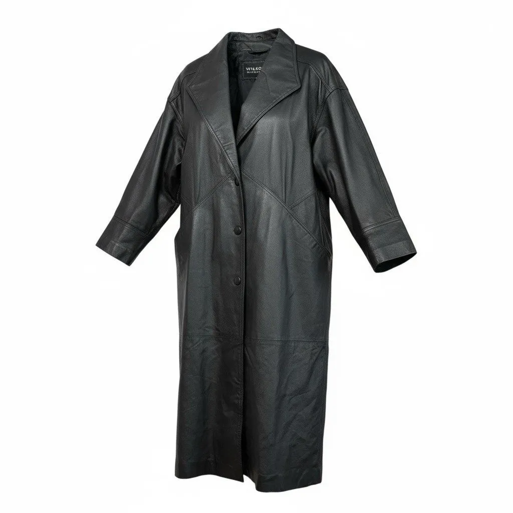 *Vintage 80's Leather Jacket Womens Size M Black Trench Whimsigoth Witchy Grunge - Image 6