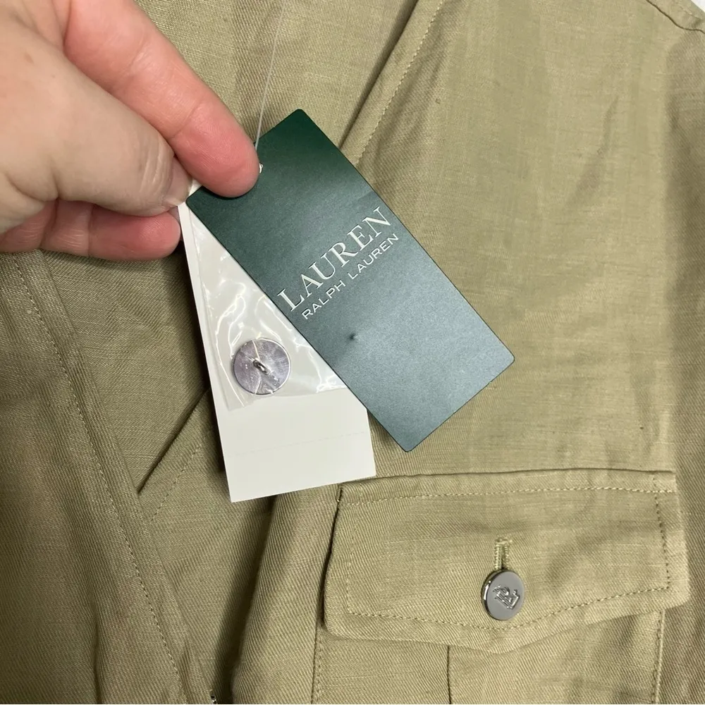 Lauren Ralph Lauren linen blend jumpsuit waist tie Sage green‎ size 14 new - Image 9