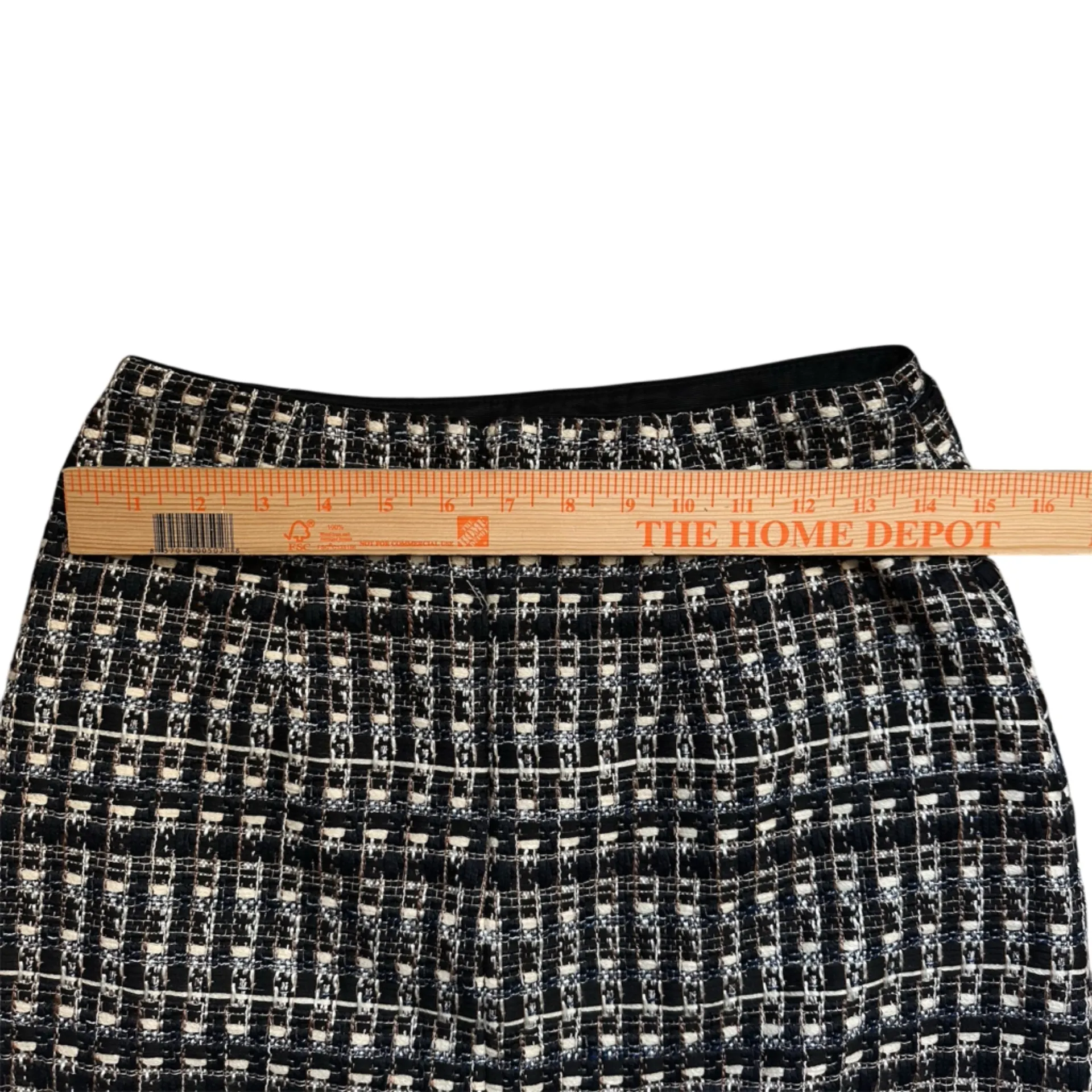 Ann Taylor Petite Tweed Mini Skirt Black White Metallic 2P Button Detail Lined - Image 3
