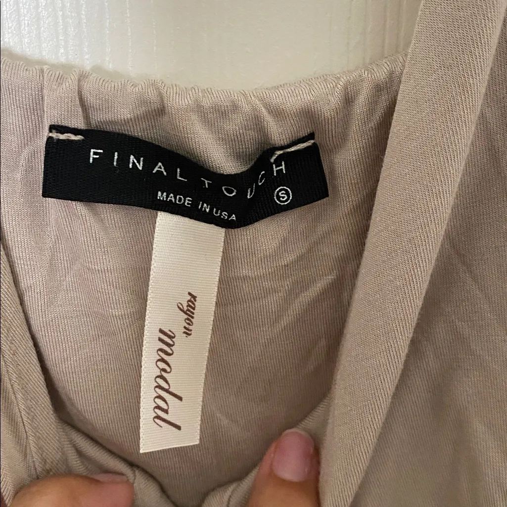 Final Touch Toupe Brown Tan V Neck Tank Top Layering Spaghetti Strap - Image 2