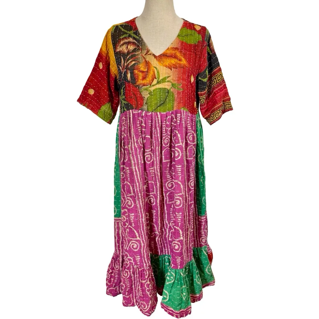 Handmade 5 Piece Bundle:  Kantha Midi Dresses, Maxi Skirt, Pants Patchwork Boho - Image 3