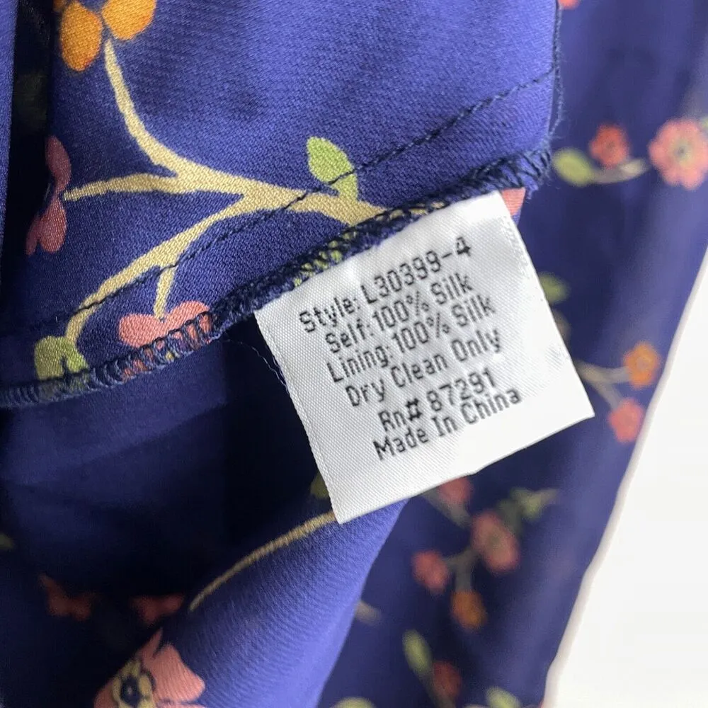 Love Johnny Was Silk Dress Medium Blue Floral Tassels Sheer Flowers In The Wind - Image 8