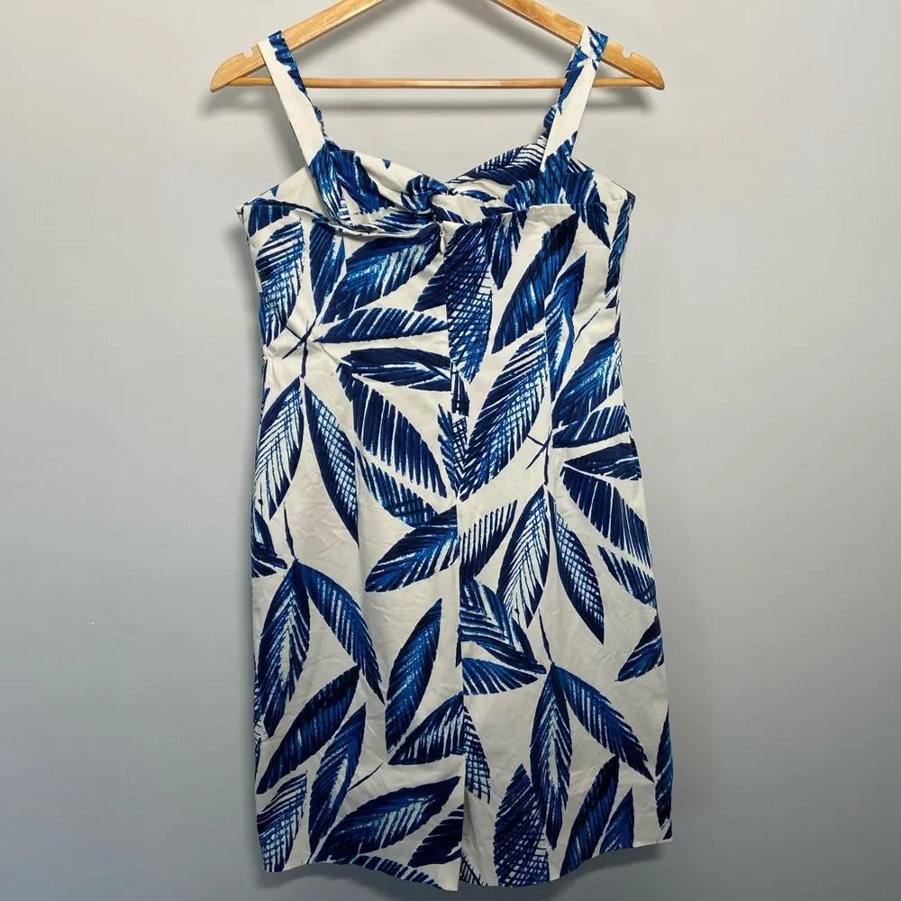 Jones New York Signature Aegean Dress Blue & White Leaf Print Coastal Grandma - Image 4