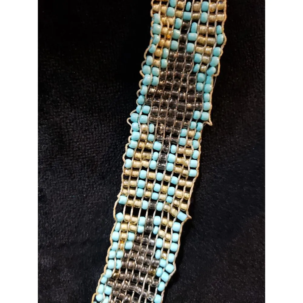 Women's Multicolor Woven Beaded Necklace Handmade Lightweight Boho Style Gold - Image 4