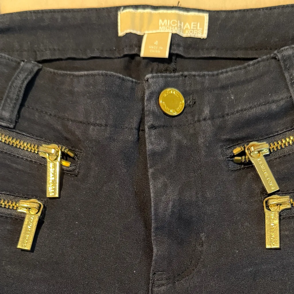 Dark Blue Skinny Pants with Gold Zippers - Image 9