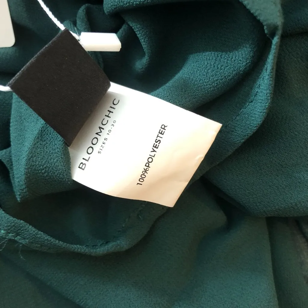 Bloomchic Blouse Top Solid V Neck Sheer Mesh Lantern Sleeve Green 14 - Image 4