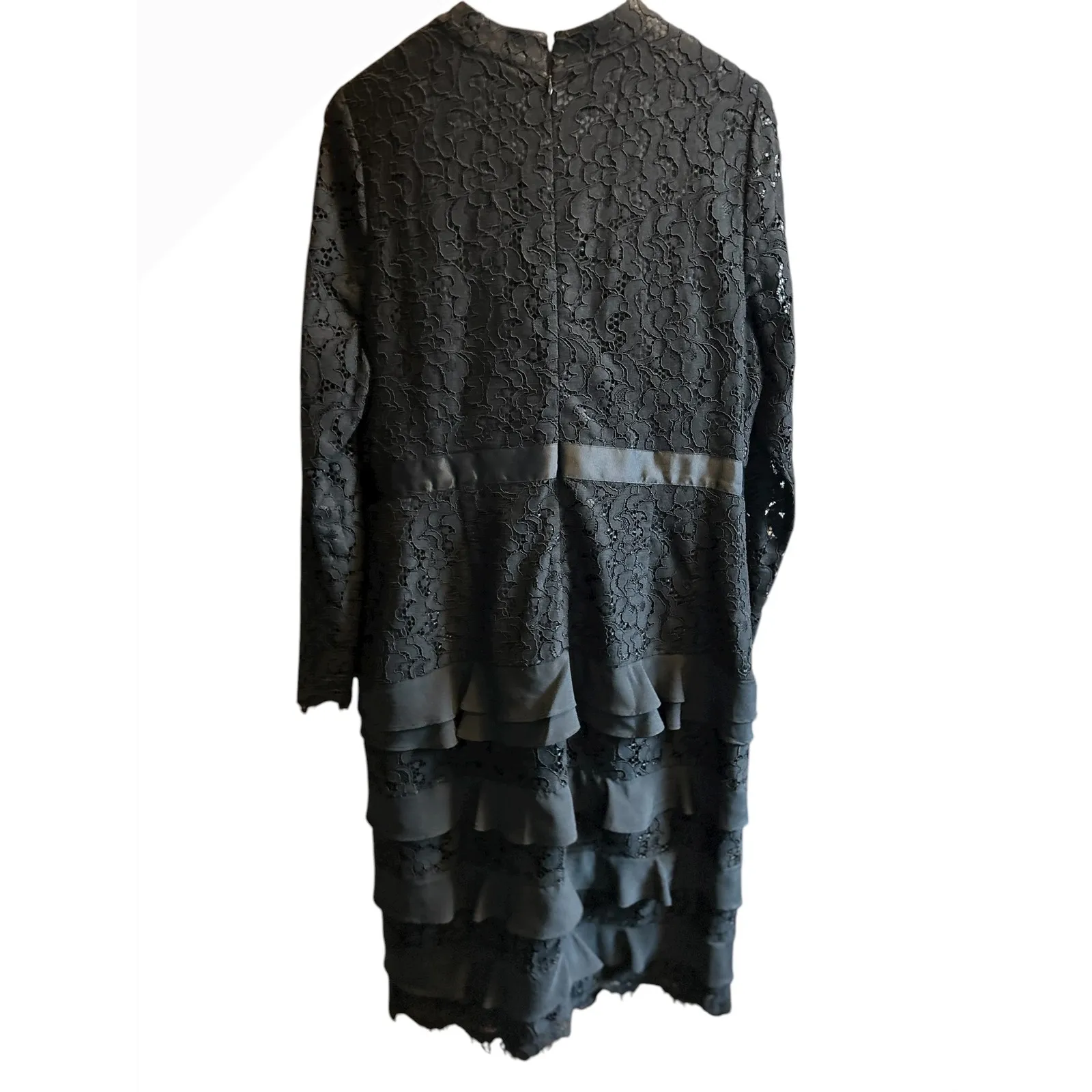 Rachel Parcell Black Lace‎ Ruffled Tiered Mock Neck Long Sleeve Dress XL - Image 6